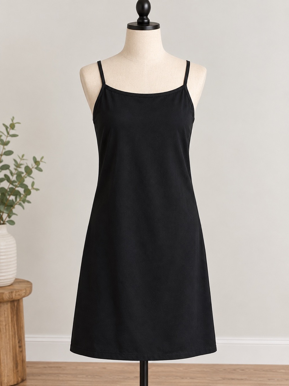 Black Satin Slip Dress with Adjustable Straps